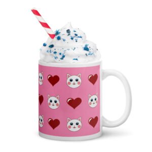 Dihtti & Heart Pattern (Pink) | White Glossy Mug, 11 Oz