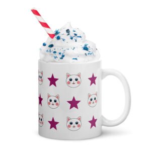 Dihtti & Star Pattern (White) | White Glossy Mug, 11 Oz