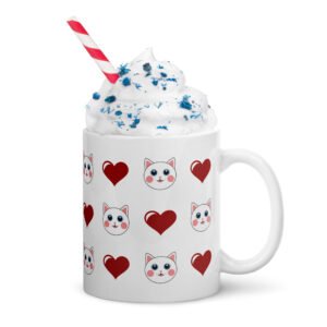 Dihtti & Heart Pattern (White) | White Glossy Mug, 11 Oz