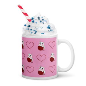 Dihtti & Heart Pattern (Light Pink) | White Glossy Mug, 11 Oz