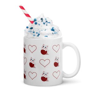 Dihtti & Heart Pattern (White) | White Glossy Mug, 11 Oz
