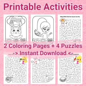 Dihtti the Kitty, Coloring & Puzzle Pages (Set 1) | Printable Digital Download (PDF)