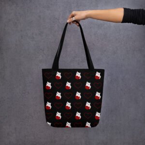 Dihtti & Heart Pattern | Hand-Made, All-Over Print Premium Tote Bag (Black)