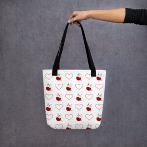 Dihtti & Heart Pattern | Hand-Made, All-Over Print Premium Tote Bag (White)