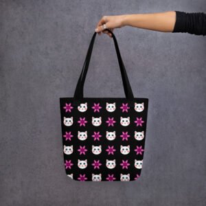 Dihtti & Flower Pattern | Hand-Made, All-Over Print Premium Tote Bag (Black)