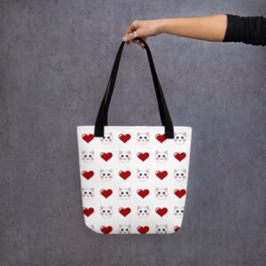 Dihtti & Heart Pattern | Hand-Made, All-Over Print Premium Tote Bag (White)