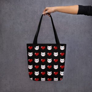 Dihtti & Heart Pattern | Hand-Made, All-Over Print Premium Tote Bag (Black)