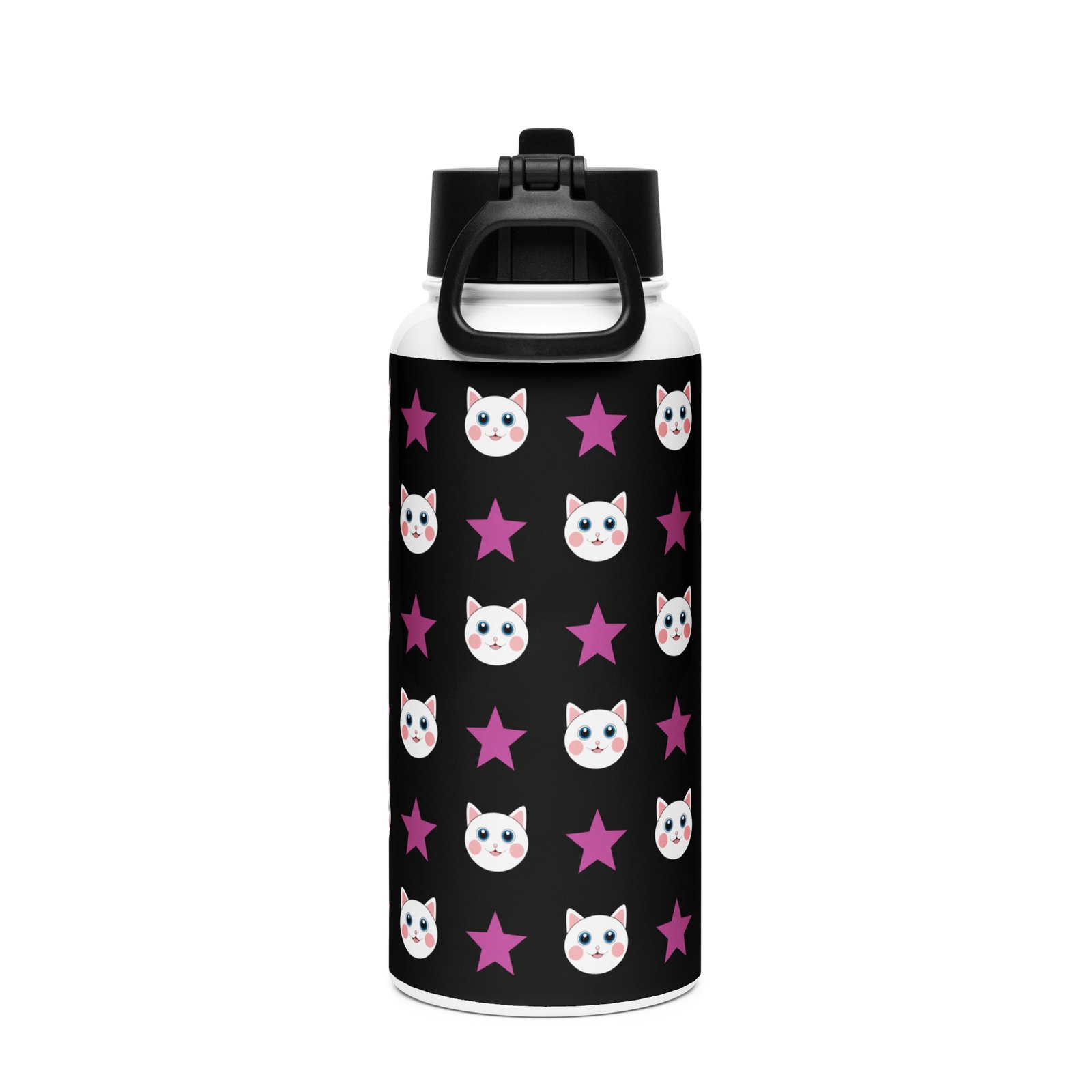 Dihtti & Star Pattern (Black) | Double Walled Stainless Steel Water Bottle, Vacuum Insulation, Straw Lid, 32 Oz - Image 4
