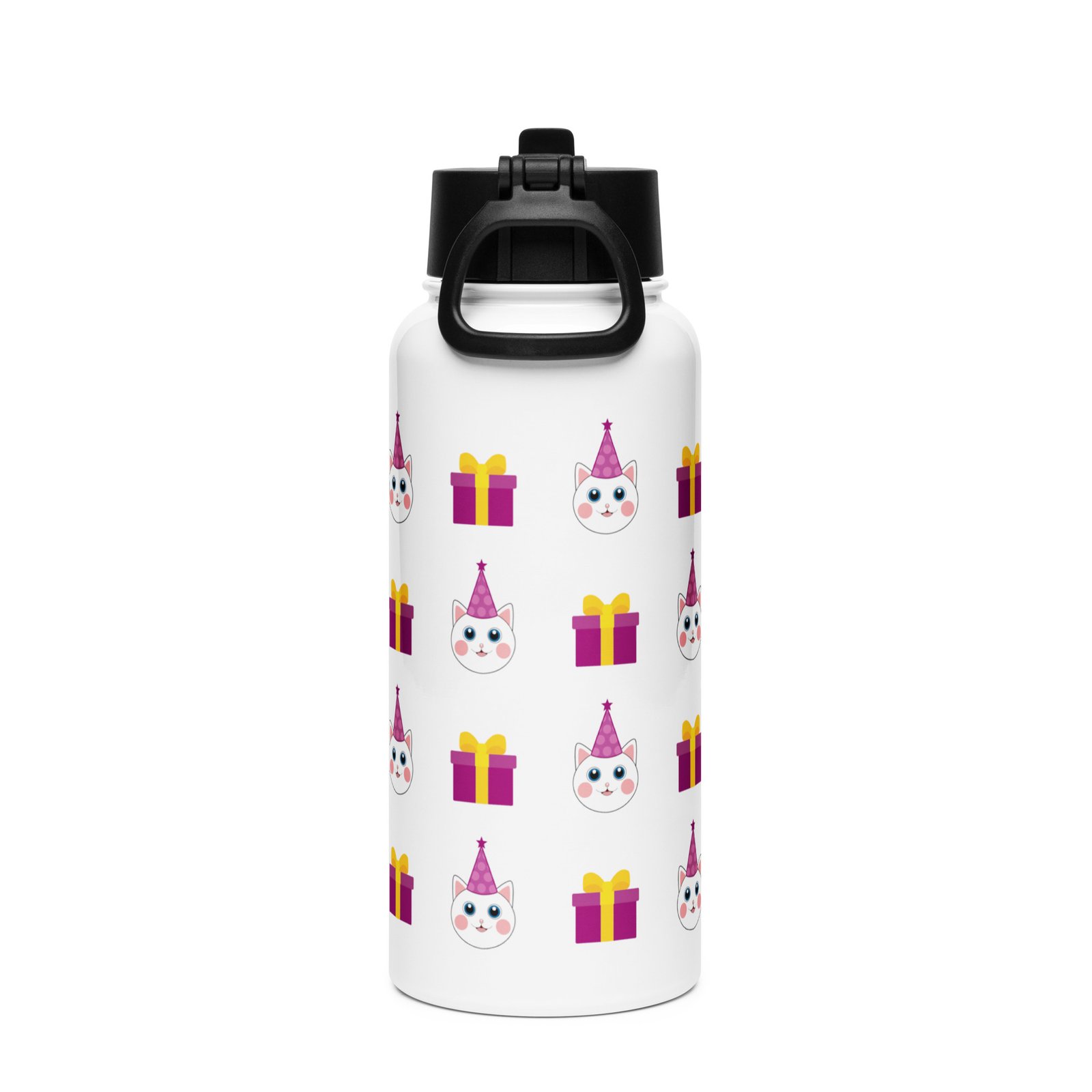 Dihtti & Gift Pattern (White) | Double Walled Stainless Steel Water Bottle, Vacuum Insulation, Straw Lid, 32 Oz - Image 4