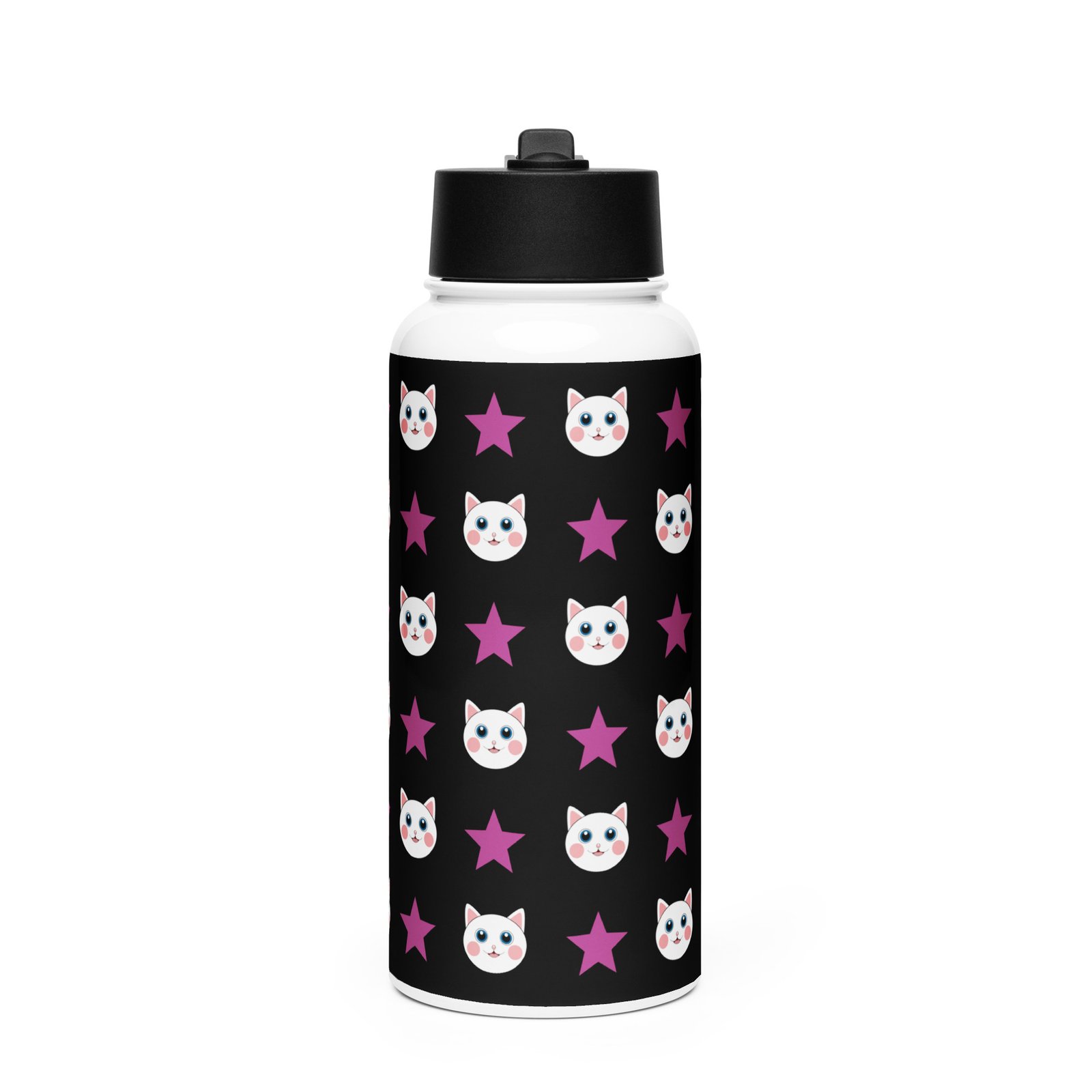 Dihtti & Star Pattern (Black) | Double Walled Stainless Steel Water Bottle, Vacuum Insulation, Straw Lid, 32 Oz - Image 3