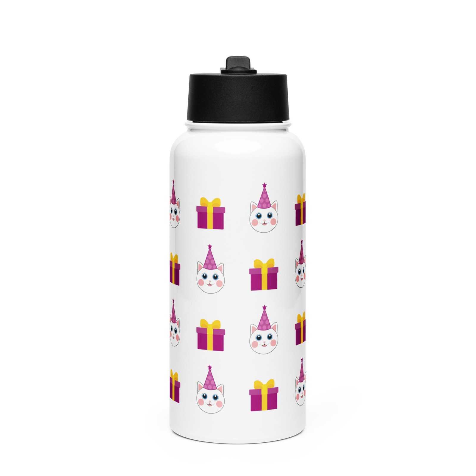 Dihtti & Gift Pattern (White) | Double Walled Stainless Steel Water Bottle, Vacuum Insulation, Straw Lid, 32 Oz - Image 3