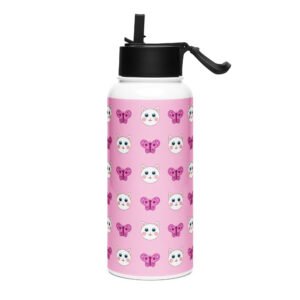 Dihtti & Butterfly Pattern (Light Pink) | Double Walled Stainless Steel Water Bottle, Vacuum Insulation, Straw Lid, 32 Oz