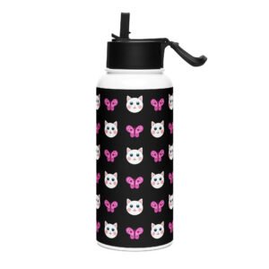 Dihtti & Butterfly Pattern (Black) | Double Walled Stainless Steel Water Bottle, Vacuum Insulation, Straw Lid, 32 Oz