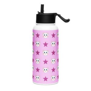 Dihtti & Star Pattern (Light Purple) | Double Walled Stainless Steel Water Bottle, Vacuum Insulation, Straw Lid, 32 Oz