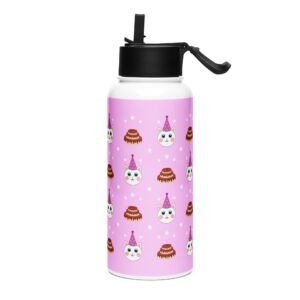 Dihtti & Cake Pattern (Light Purple) | Double Walled Stainless Steel Water Bottle, Vacuum Insulation, Straw Lid, 32 Oz