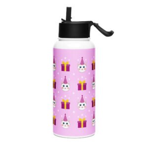 Dihtti & Gift Pattern (Light Purple) | Double Walled Stainless Steel Water Bottle, Vacuum Insulation, Straw Lid, 32 Oz