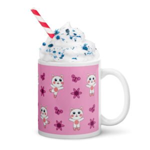 Dihtti Dancing Pattern (Light Pink) | White Glossy Mug, 11 Oz