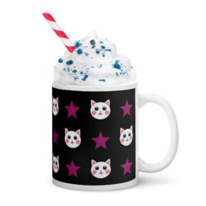 Dihtti & Star Pattern (Black) | White Glossy Mug, 11 Oz
