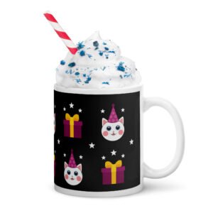 Dihtti & Gift Pattern (Black) | White Glossy Mug, 11 Oz