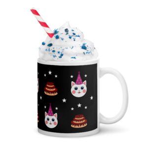Dihtti & Cake Pattern (Black) | White Glossy Mug, 11 Oz